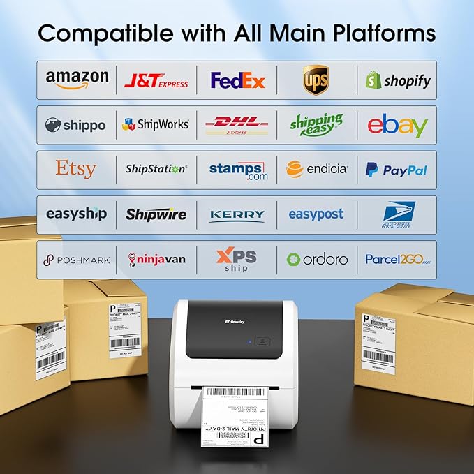 Bluetooth Shipping Label Printer 4x6 - D520BT Bluetooth Thermal Label Printer for Small Business， Shipping Packages, Compatible with USPS, Shopify, Amazon