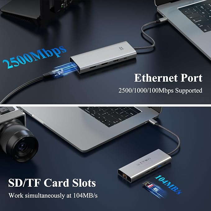 Minthouz USB C Docking Station,12-in-1 Laptop Docking Station Dual Monitor with Dual 8k DisplayPort+4k HDMI+10Gbps, 3 USB A/C, 100W PD, Ethernet, SD/TF, Audio, USB C Hub for MacBook/Dell/HP/Surface