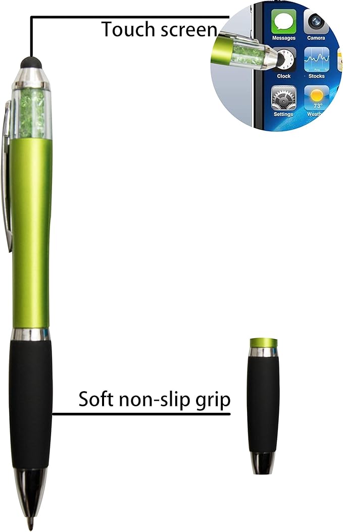 MiSiBao Stylus Pens for Touch Screens Ballpoint Pens Black Ink 1.0mm Medium Point with Crystals and Comfort Grip (8 Count+3 Refills)