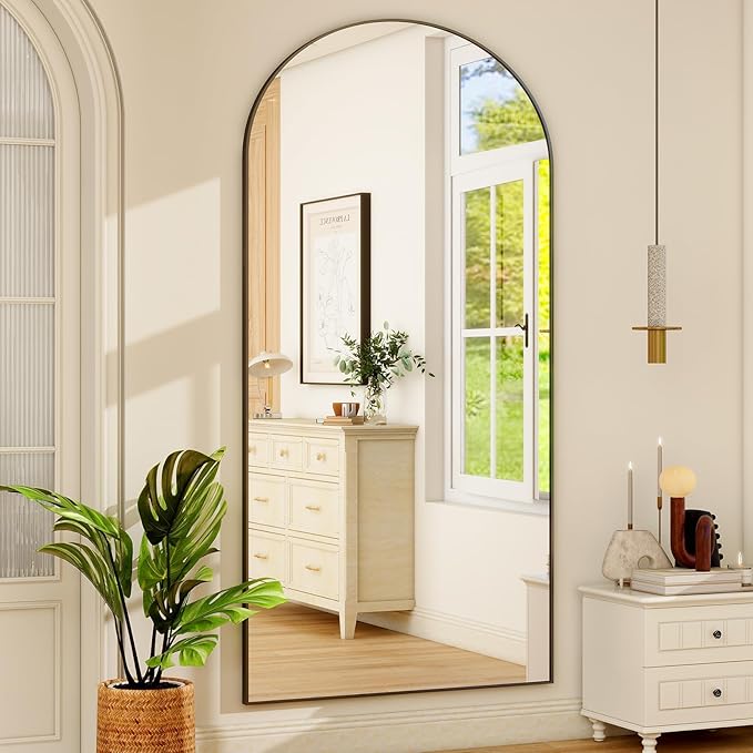 Arched Black Full Length Mirror, 22"x68" Large Floor Mirror with Stand,Hanging or Leaning Full Body Mirror with Aluminum for Living Room and Bedroom