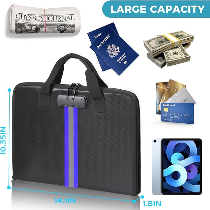 Accordion File Organizer with Combination Lock,Fireproof Expanding File Folder with Multi Pockets,13 Pockets Document Organizer with Handle & Labels,Portable Home Travel Safe Storage Letter A4 Files