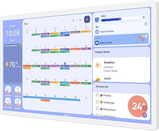 Cozyla Digital Calendar+ 2: 24 inch Wall Planner Touch Screen Chore Chart Customize Dashboard Smart Electronic Calendar for Family Schedules Meal Planner Support Any Google Play App Wall Mount White