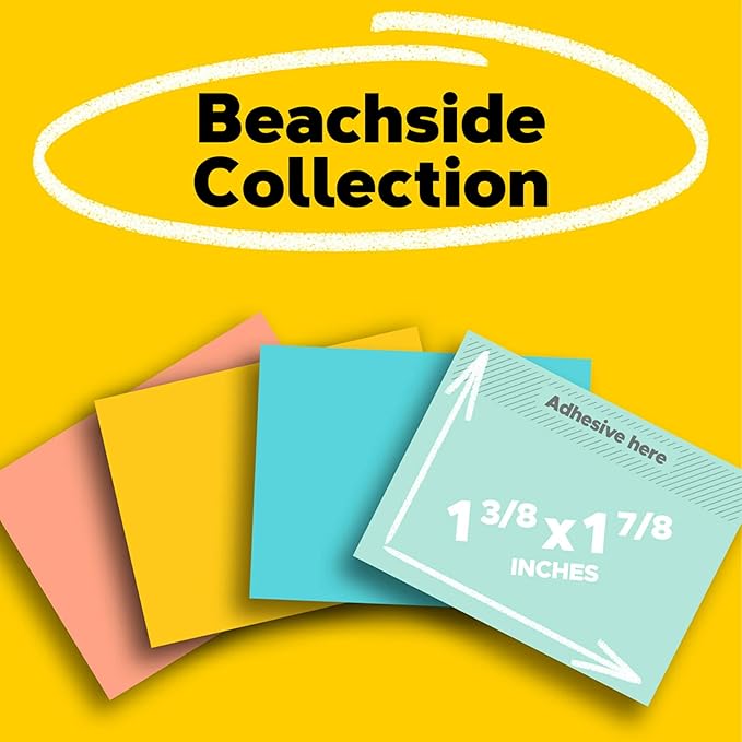 Post-it Notes, 1.5x2 in, 24 Pads, America's #1 Favorite Sticky Notes, Beachside Café Collection, Pastel Colors, Clean Removal, Recyclable
