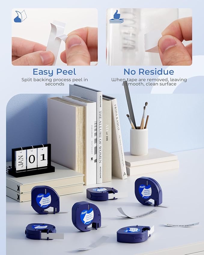 6-Pack Compatible with Dymo Letratag Refills 91331 White Plastic Label Maker Tape 12mm x 4m(1/2" x 13ft) Compatible with Dymo Label Maker Refills for Dymo Letra Tag 200B LT-100H 100T Plus