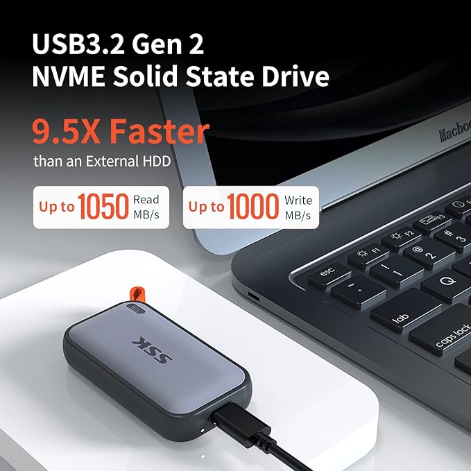 SSK External SSD 250GB, USB C SSD External Solid State Drives up to 1050MB/s, Portable SSD USB 3.2 Gen2 for iPhone 15/Pro, Windows, Mac, Android Phones and Tablets