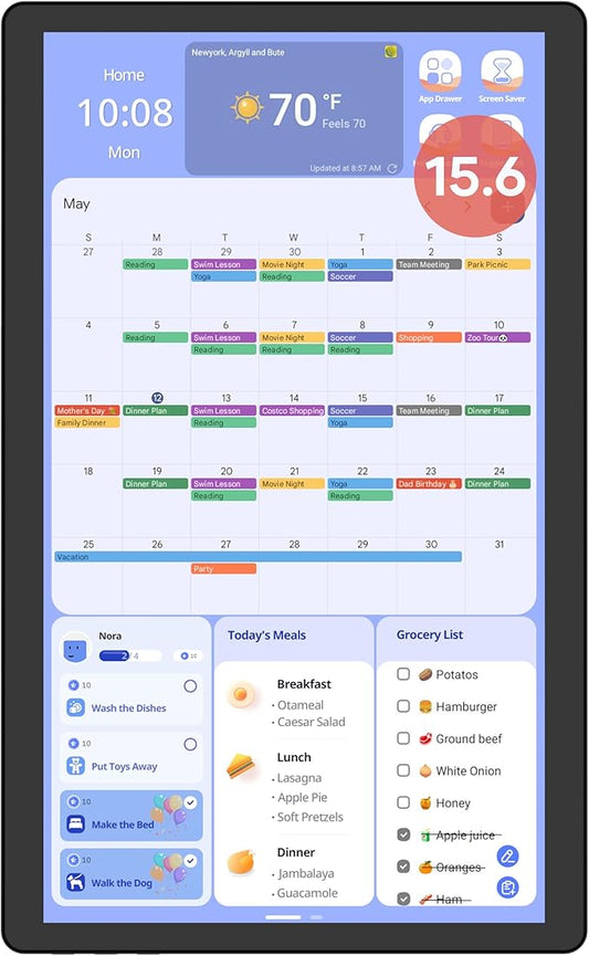 Digital Calendar 15.6'' Wall Touch Screen Chore Chart Customize Dashboard Smart Electronic Calendar Digital for Family Meal Planner Support All Google Play App with Stand Wall Mount Black