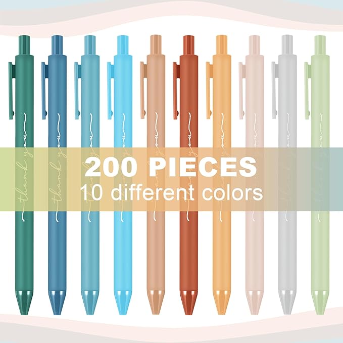 200pcs Thank You Pens Bulk Cute Multicolor Ballpoint Pen for Men Women Server Accessories Employee Holiday Appreciation Gifts for Teacher Office Back to School Party Favor (Morandi)