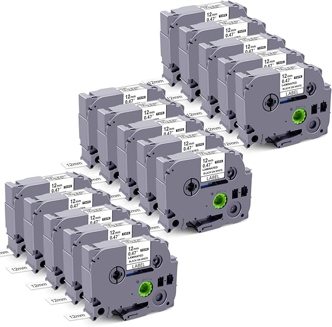 15Pack TZe TZ Tape 12mm 0.47 Laminated White Replacement for Brother P-Touch TZe-231 TZC-231 Label Maker Tape Compatible with Brother Label Maker PT-D210 PT-D220 PT-H110