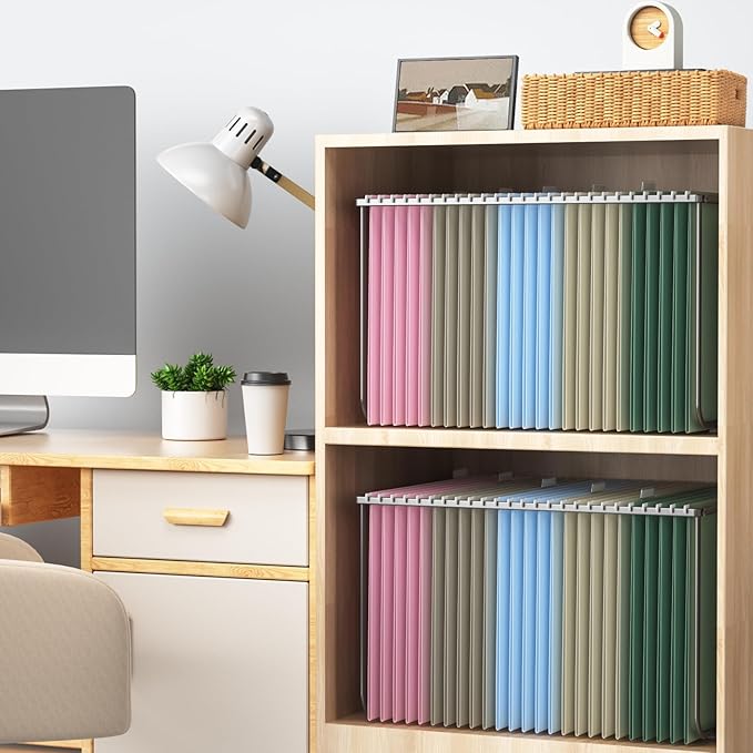 Hanging File Folders Letter Size, 50 Pack File Organizer Folders, 1/5-Cut Tabs with Hanging File Folder Frame, Heavy Duty 1 Inch Expansion, Stay Organized for Your Home and Office Bulk File.