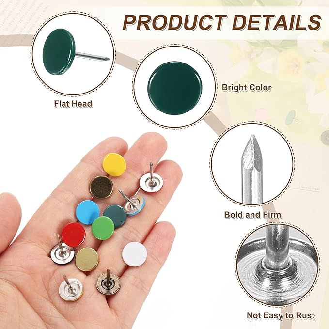 uxcell 150Pcs Upholstery Tacks, 11mmx17mm Flat Head Thumb Tack Decorative Furniture Nails Push Pins for Furniture Sofa Headboards, Green