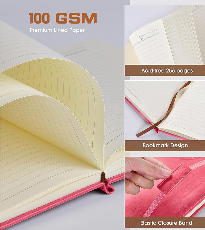 Lined Journal Notebook for Women Men,256 Pages B5 Large Hardcover Leather Journals for Writing,Travel,Business,Work,School,College Ruled Notebooks for Note Taking,Diary Notepad 7.8"×10.2"