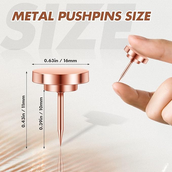 30 Pieces Rose Gold Thumb Tacks, Rose Gold Push Pins, Metal Push Pins for Wall, Wall Tacks, Wall Pins, Push Pins for Bulletin Board, Picture Hanging Nails, Picture Hanging Hooks