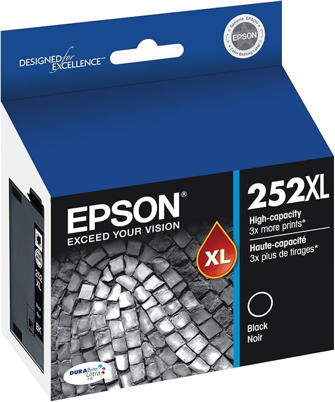 Epson® Workforce® Pro WF-4820 Wireless Color Inkjet All-in-One Printer, Black, Large & T252 DURABrite Ultra Ink High Capacity Black Cartridge (T252XL120-S) for Select Workforce Printers