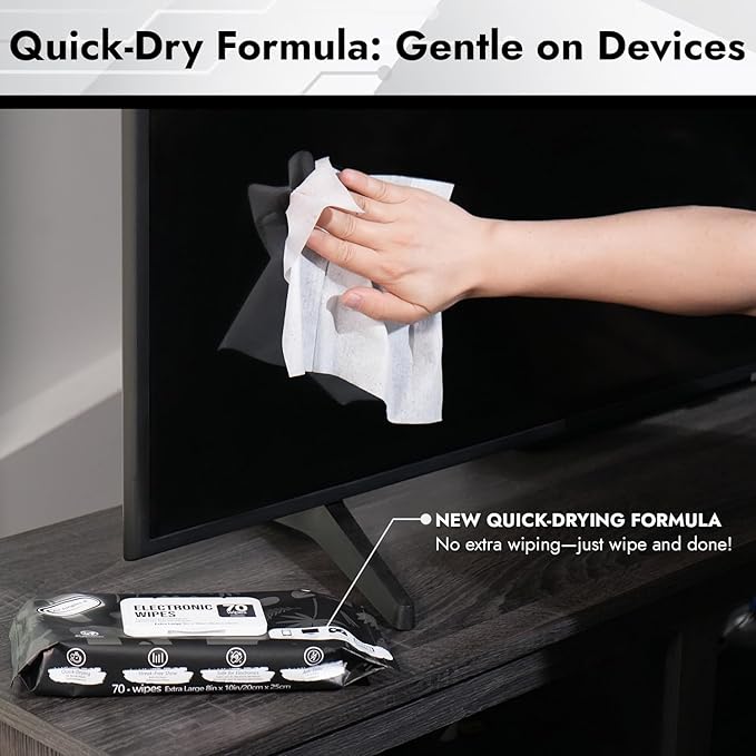 Air Jungles Electronic Screen Cleaning Wipes 70 Count, Quick Dry, Extra Large 8"x10" Cleaner Wipes for TVs, Monitors, Tablets, Phones, Laptops, Keyboards, Computer, Glasses