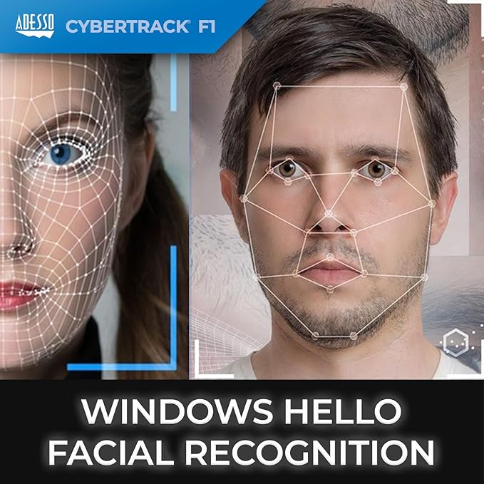 ADESSO CyberTrack F1 1080P HD Fixed Focus USB Windows Hello Webcam, Camera for Desktop PC Built-in Dual Microphone, Privacy Shutter, Audio/Video Mode Privacy ON/Off Switch & Tripod Mount