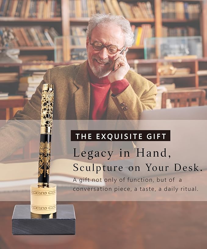 Executive Rollerball Pen Sets With Stand - Museum Art Collections - Crafting Timeless Beauty - Luxury Pen Gift & Office Desk Decor, German SCHMIDT refill, Solid Metal & Marble Texture