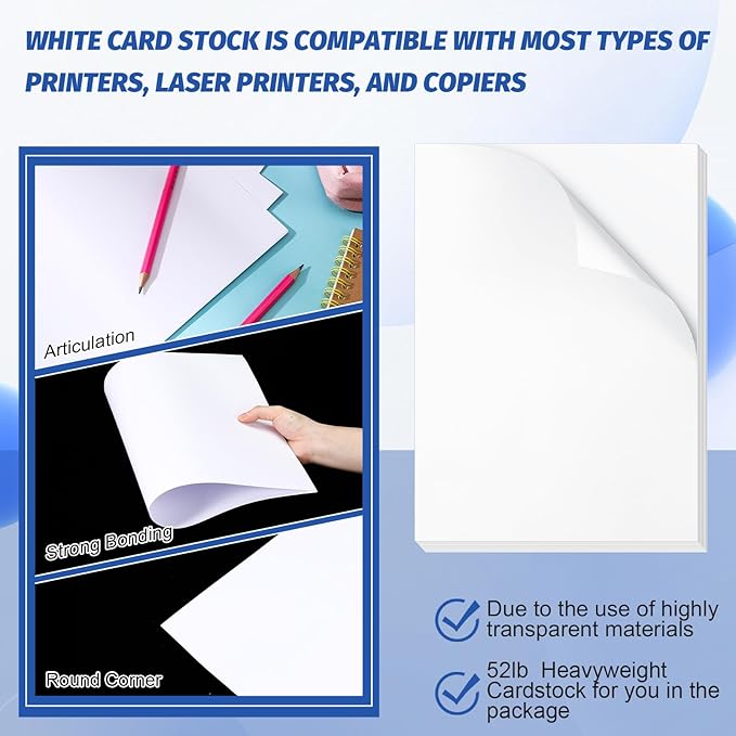 100 Pcs Printer Paper 11 x 17 Inch Copy Paper 52 lb Glossy Paper Heavy Weight Cardstock Tabloid Paper Heavy Card Stock for Presentation Laser Back to School Office Supplies(White)