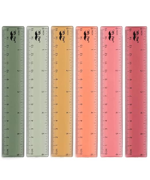 Mr. Pen- Ruler, 6 Inch, 6 Pack, Vintage Colors, Rulers for School, Clear Plastic Ruler, Back to School Supplies