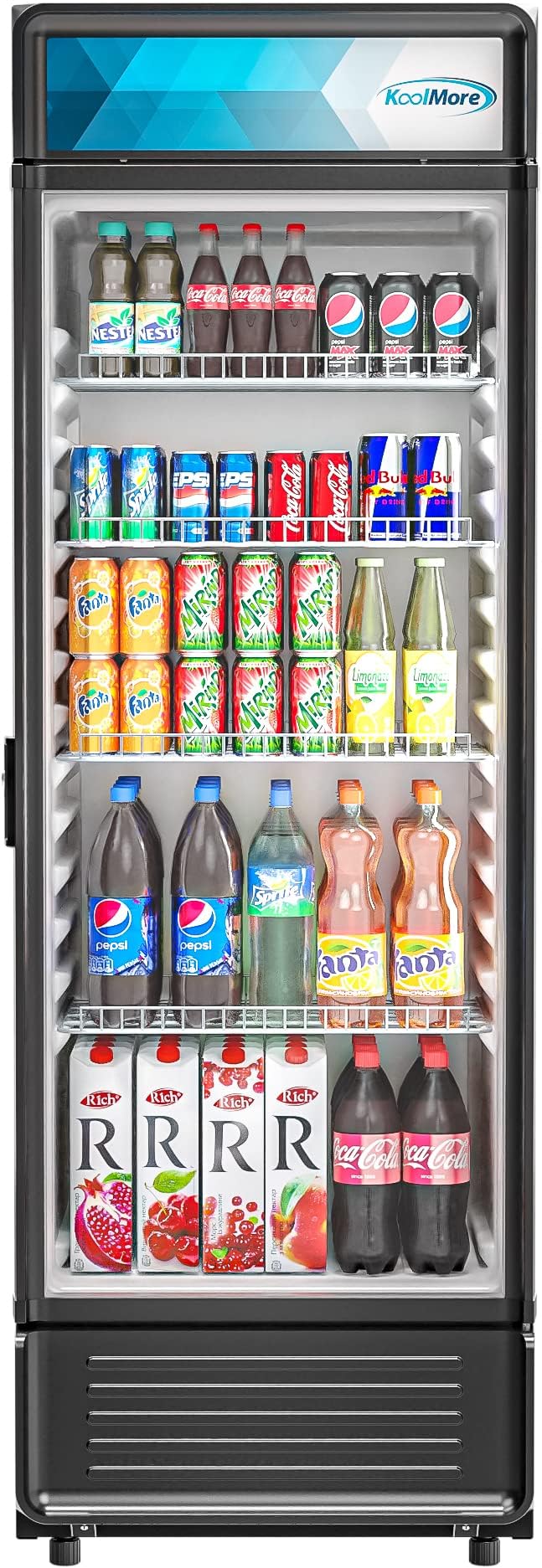 KoolMore Commercial One Glass Door Display Upright Beverage Refrigerator Cooler Merchandiser - 12 Cu. Ft [Black] (MDR-1GD-12C)