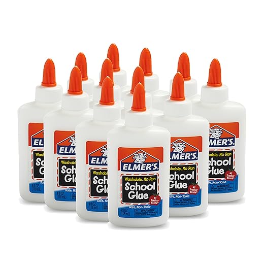 Elmer's Liquid School Glue, Slime & Craft, Safe and Non-Toxic, Washable, White, 4 Ounces Each, Great for Making Slime, 12 Count - Ideal for Classroom, Home, Office, Teacher Supplies