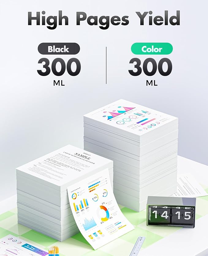 727 Ink Cartridges set 6-Pack 300-ml High Yield Replacement for HP 727 Ink F9J79A C1Q12A F9J76A F9J77A F9J78A F9J80A Compatible with HP DesignJet T930 T920 T1500 T2500 T1530 T2530 Printer Color Inkjet