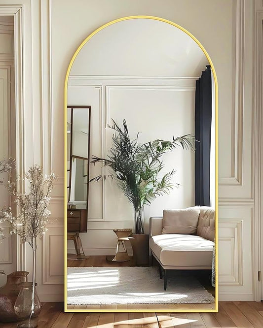 Antok Full Length Mirror, 71"x32" Arched Floor Mirror, Mirror Full Length with Stand, Wall Mounted Mirrors for Living Room Bedroom,Gold