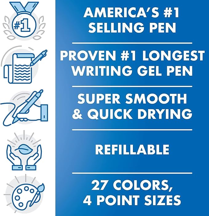 G2 Retractable Premium Gel Ink Roller Ball Pens Extra Fine Point (.5mm) Black/Blue/Red/Green/Purple Ink 8 pack; Refillable & Premium Comfort Grip Bundle with Plastic Reusable Pouch