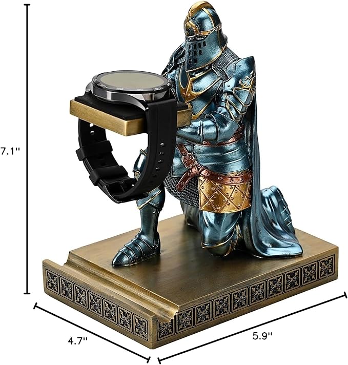 King's Guard Watch Display Stand Eyeglass Jewelry Bracelet Necklace Holder Trays Towers Resin Pen Holder Warrior Knight Mobile Phone Stand for Office & Home (Blue)