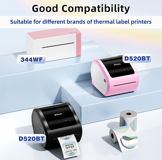 2'' Circle Thermal Labels, Holographic Sliver 400pcs Round Thermal Printer Labels, Multi-Purpose Stickers for Logo Design, Name/Price Tag, Address, QR Code