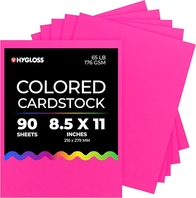 Hygloss Fuchsia Bright Colored Cardstock - 8.5x11-Inch, 90 Sheets, 65 lb/ 176 gsm, Fade-Resistant, Acid-Free Color Card Stock Paper
