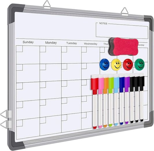 Dry Erase Calendar Whiteboard for Wall, Polegas 16" X 12" Magnetic White Board Board, Small Wall Monthly Double Sided Boards Student, Home, Office (White)