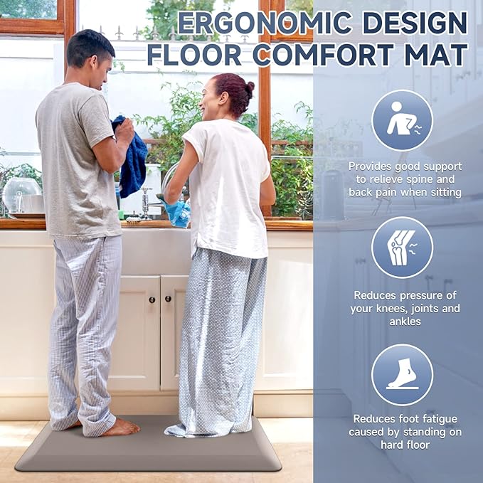 4/5 Inch Thick Kitchen Mats for Floor, StepRite Kitchen Rug for Standing Desk, Non-Slip, Thicker, Stain Resistant, Waterproof, Comfort Anti Fatigue Floor Mat for Home, Kitchen, Office - Khaki,32*20''