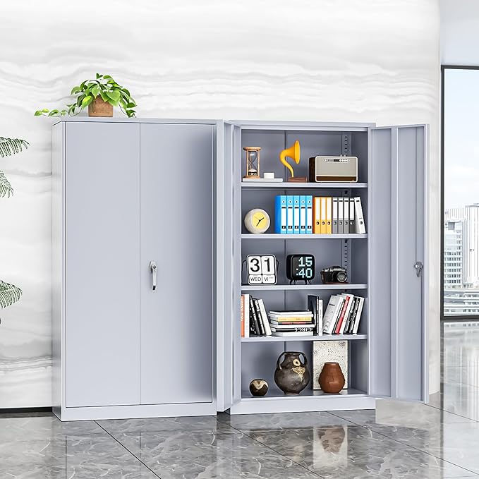 INTERGREAT Tall Metal Storage Cabinet Locking Steel with 4 Adjustable Shelves,72" Lockable Cabinets Lock 2 Doors for Office Garage Supply Home (Cement Gray)