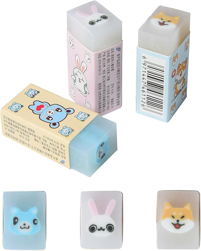 18Pcs Cute Animal Erasers for Kids Bulk, Kawaii Fun Pencil Jelly Erasers for School Classroom Supplies Prize Gifts Party Favors