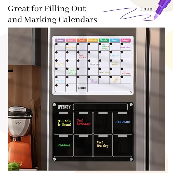 KERIFI Liquid Chalk Markers Fine Tip 1.0 mm, 12 Colors Wet Erase Makers for Chalkboard Calendar, Erasable Chalk Pens for Chalkboard, Blackboard, Bistro, Menu, Glass, Wedding Signs, 45 Labels Included