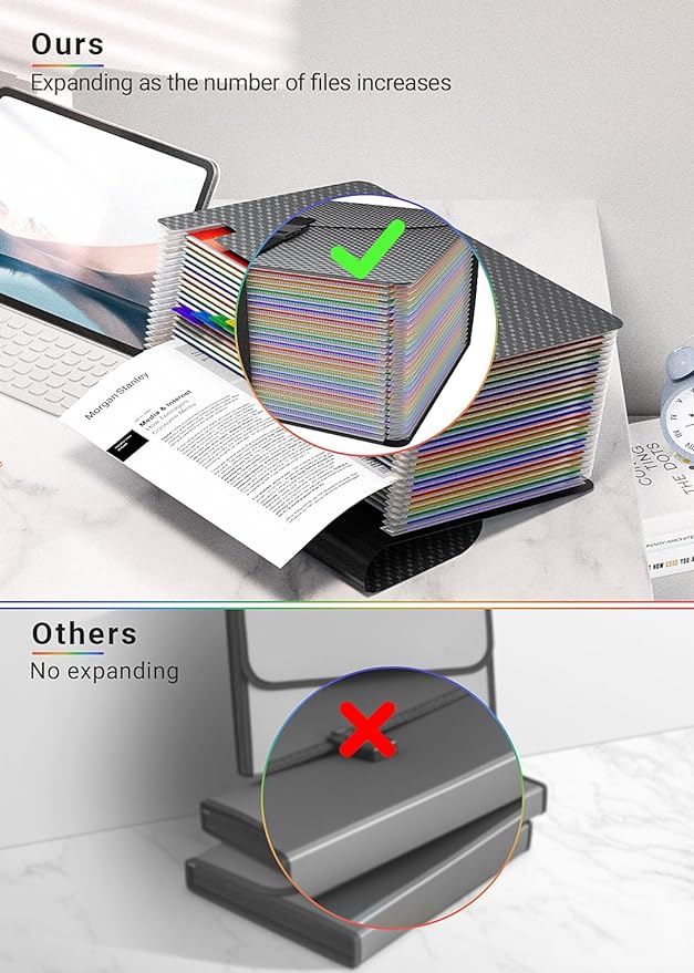 25 Pockets Expanding File Folder with Handle,Expandable File Organizer,Portable Accordion File Organizer A4 Letter Size,Adjustable Strap,Perfect Filing Folders for Documents,Colored Tabs