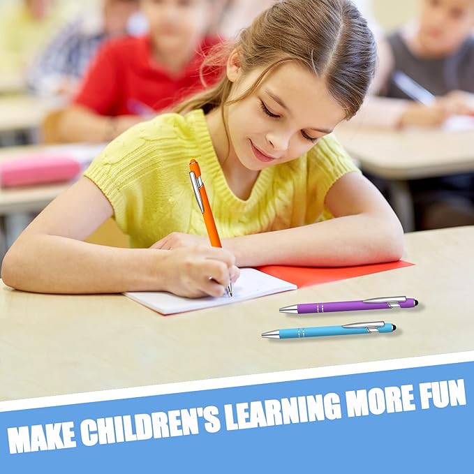 12 Pcs Blue Ink Ballpoint Pen with Stylus Tip, 1.0 mm Metal Pen Stylus Pen for Touch Screens, 2 in 1 Thank You Pen Gift for Friends, Colleagues, Coworker, Office, Family(Rainbow)