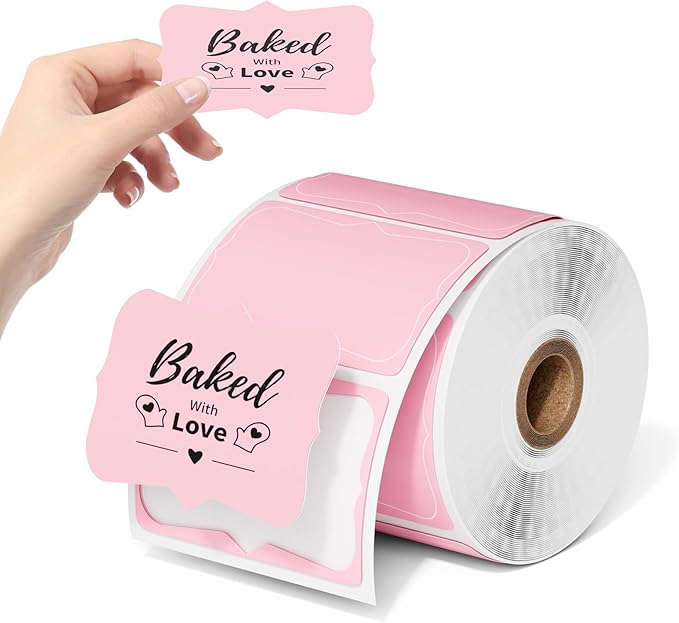 Phomemo Pink Thermal Labels for Shipping Label Printer for Small Business Supplies - 3" x 2" / 500 Pink Labels/Roll, Commercial Grade Round Stickers Roll for Custom Stickers Personalized & Business