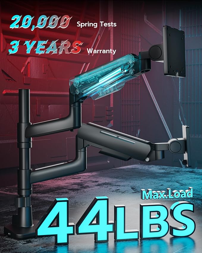 Vertical Dual Monitor Mount for 17-49 Inch Ultrawide Heavy Duty Curved Screen Stacking, Computer Monitor Arm Desk Mount with USB, Gas Spring Adjustable Vesa Stand, Black
