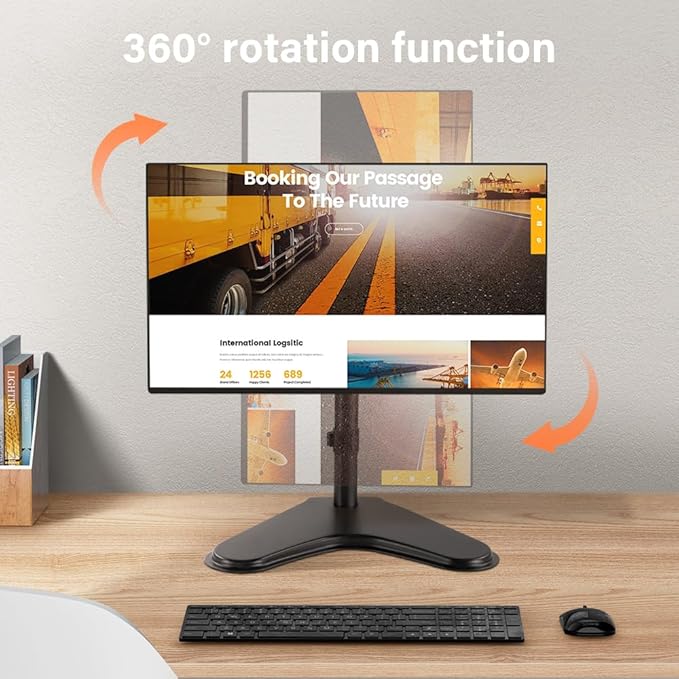 KKTONER Single Computer Monitor Stand Metal Base Free Standing Desk Vesa Mount for 13 inch to 32 inch Screen Height Adjustable Monitor Mount Full Motion Swivel Vesa 75*75mm/100*100mm Hold up 17.6Lbs