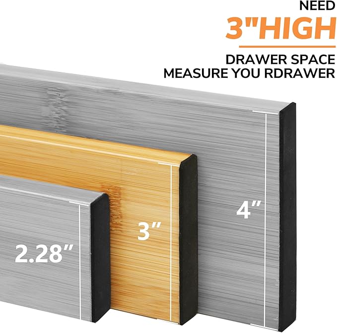 BAMEOS 4 pcs 3" High Bamboo Drawer Dividers Adjustable Drawer Organizer Expandable Drawer Organization Utensil Organizers for Kitchen Dresser Bathroom Bedroom and Office