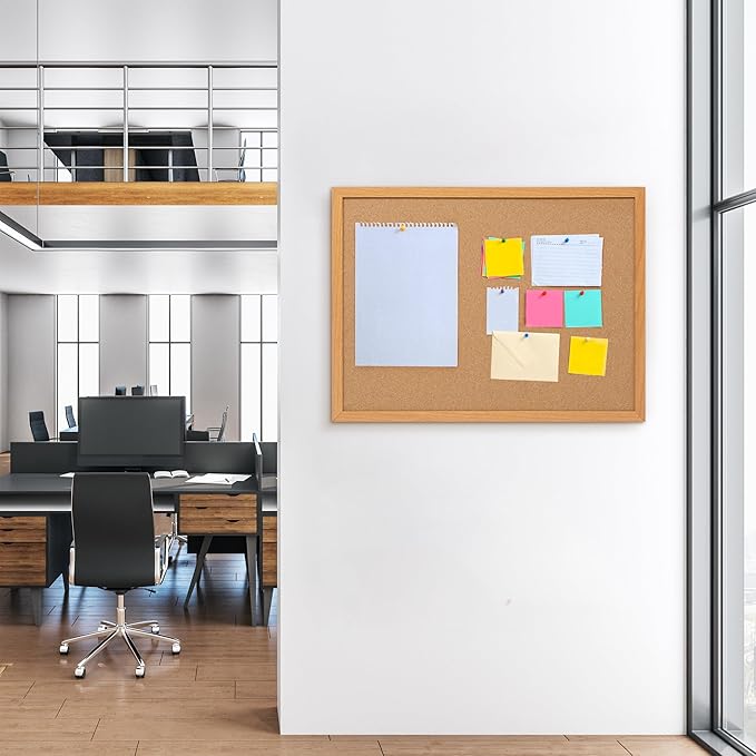 Board2by 2 Pack Cork Board Bulletin Board 18" x 24", Wood Framed Corkboards for Wall Decor, Hanging Office Message Board, Wall Mounted Notice Pin Board with 30 Push Pins for School, Home & Office