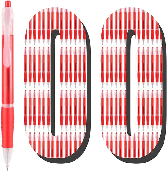 Aozora Retractable Pens Ballpoint Super Smooth Writing Pens Bulk 100 pack Medium Point 1.0mm No Bleed Click Pens with Soft Grip Red Ink