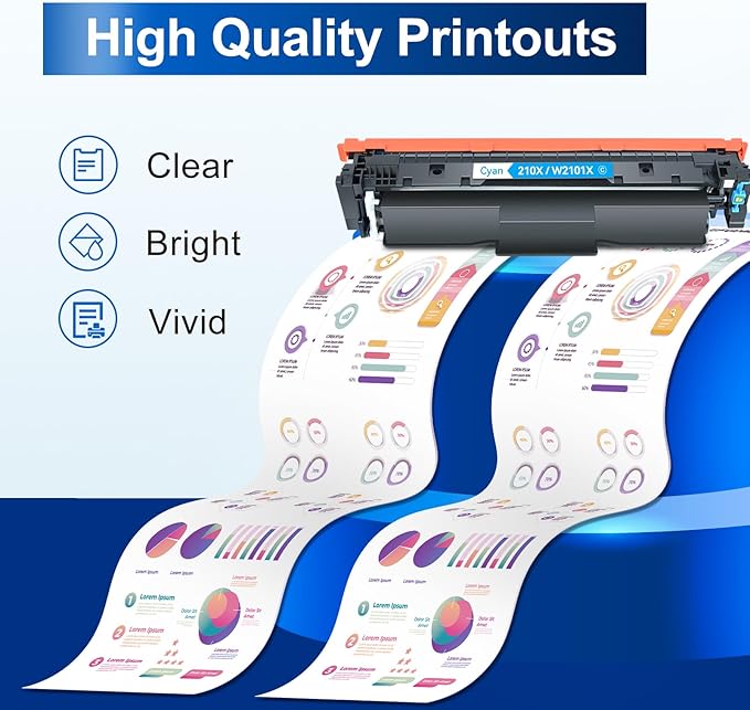 InkNI 210X Toner Cartridges 4 Pack High Yield with Chip Compatible Replacement for HP 210X W2100X 210A for HP Color Laserjet Pro 4201dn 4201dw Pro MFP 4301fdn 4301fdw Printer Ink (B/C/M/Y, 4 Pack)