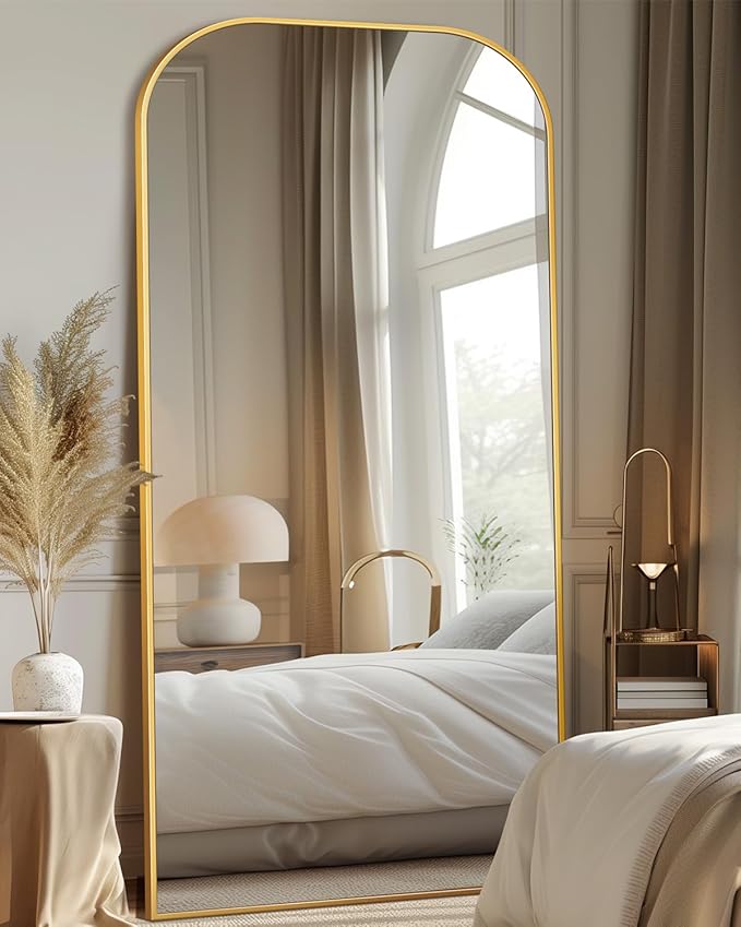 Antok Full Length Mirror, 71"x32" Floor Mirror Freestanding, Arched Floor Standing Large Mirror Full Body Mirrors with Stand for Bedroom, Hanging Mounted Mirrors for Living Room, Gold