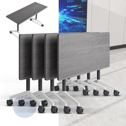 Folding Conference Table, Mobile Training Table for Office Conference, Modern Modular Rectangular Work Desk Meeting Seminar Work Tables with Caster Wheels, Large Breakroom Tables (4Pack L70.9in)
