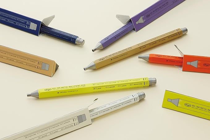 MARK'STYLE days, Gel Ink Metal Ballpoint Pen - 0.5mm Retractable Black Ink, Retro styling Light Weigh Pen, Made in Japan- Perfect for School, Office, and Journaling (Orange)