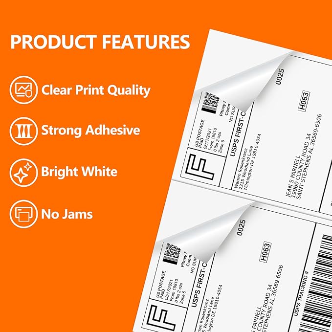 Half Page Self Adhesive Shipping Labesl, 8.5" x 5.5" Labels Compatible Laser & Inkjet Printers 2 Label Per Sheet (2000 sheets-4000 Label)