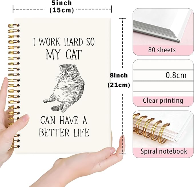 Lacama Cat Notebook, Gifts for Cat Lovers, Funny Notebooks for Work, 160 Pages, Office Humor Gifts, School Office Supplies, 5.5"x8.3" I Work Hard So My Cat Can Have A Better Life Journal Notebook