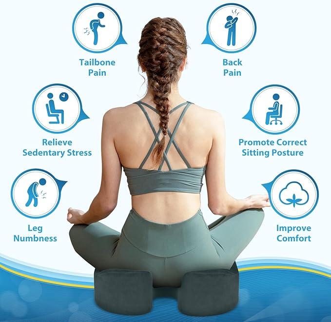 BlissTrends Seat Cushion,Thick Memory Foam Cushions for Office Chair, Car Seat, Airplane, Relieving Pressure Tailbone Sciatica Back Pain for Office Workers, Car Drivers 4.7in Thick DarkGreen